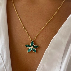 A Flower 14k Gold Pendant With Diamond & Eilat stone, Israel Designer, Gold Pendant, Jewish Jewelry, Yellow Gold Pendant