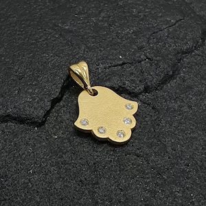 Gold Hamsa Pendant, Diamonds Hamsa, Jewish Pendant, Gold Modern Hamsa Pendant, 14K Jewelry