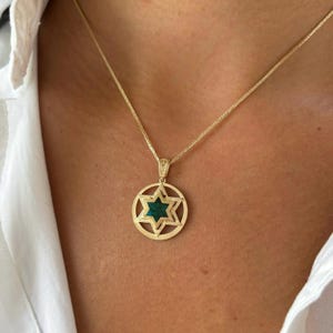 14k Gold Star of David Pendant, Eilat Stone, Magen David with Eilat stone, Jewish Pendant, Israel Jewelry, Green Eilat Stone, Support Israel