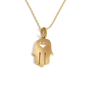 Gold Hamsa Heart Pendant, Hamsa Pendant, Jewish Jewelry, 14k Gold Hamsa Necklace Pendant, Yellow Gold Pendant