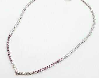 Gold Necklace, set with Diamonds & Ruby, 18k white Gold.