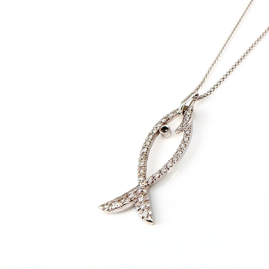 Diamond Fish Pendant, 18k White Gold, Sapphire Accent - Etsy
