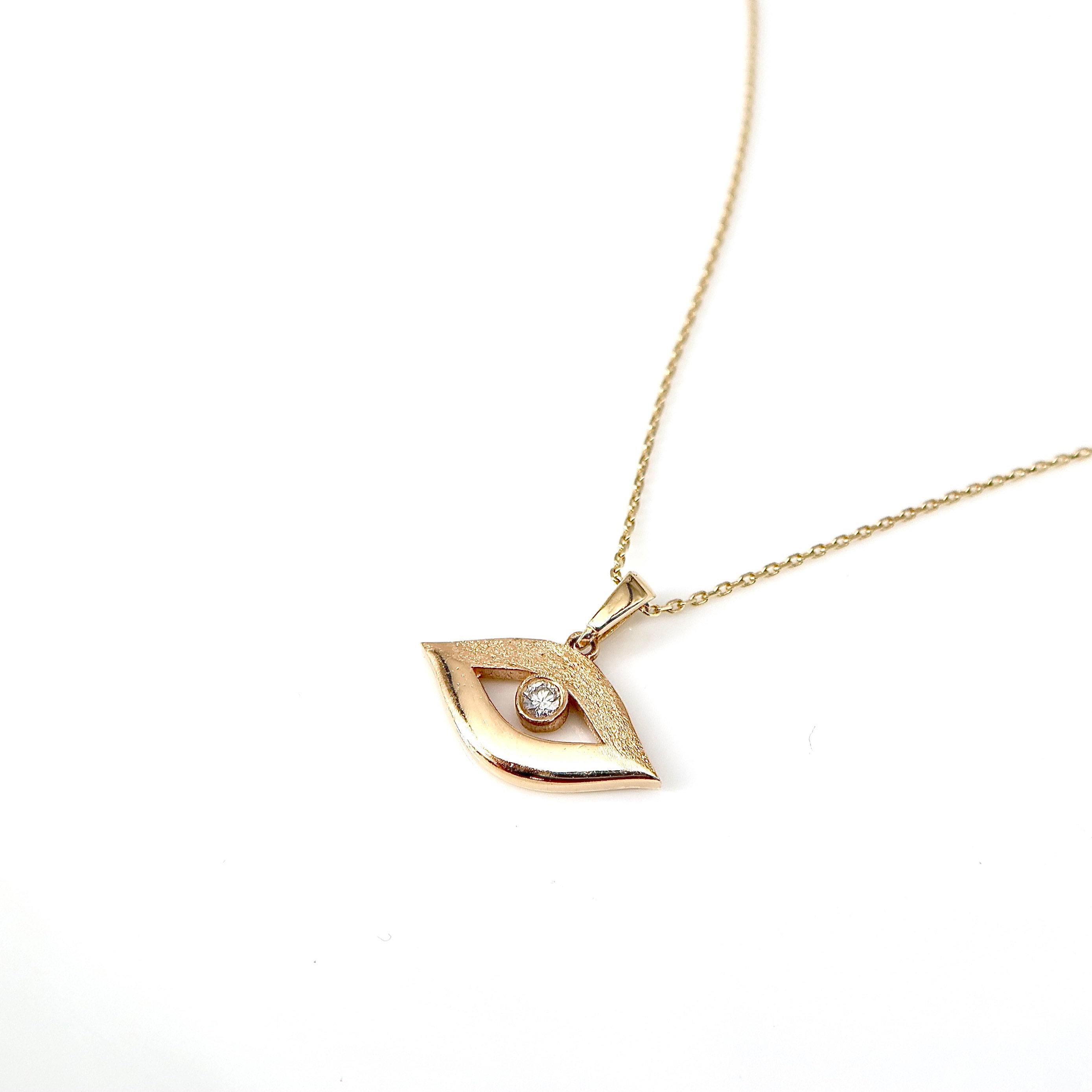 14k Gold Eye Pendant Diamond Jewelry Gold Handmade Pendant Etsy
