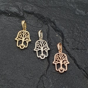 14k Gold Hamsa Pendant, Tree of life Jewelry, Classic Handmade Hamsa, Gold Necklace Pendant, Jewish Jewelry, Judaica Pendant, Hamsa Necklace