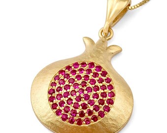 Colgante de granada con rubíes en oro de 14 quilates, joyería judía