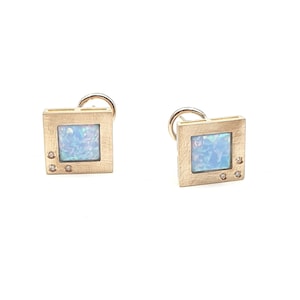 14k Gold Earrings, set with Turquoise & Diamonds, yellow gold.