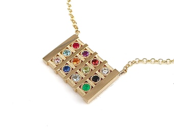 Ciondolo Hoshen in oro 14 carati, collana con pietre preziose delle 12 tribù di Israele