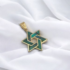 14k Gold Star of David Pendant, Eilat Stone, Magen David with Eilat stone, Jewish Pendant, Israel Jewelry, Green Eilat Stone,Israel Designer