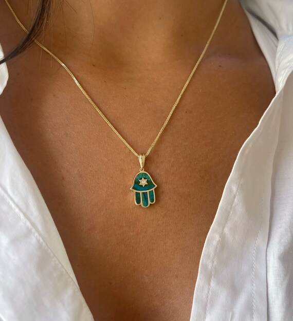 Hamsa Davidstern Anhänger Charm Betäubung Schutz Stärke G679 7/8 Zoll 10k Gelbgold