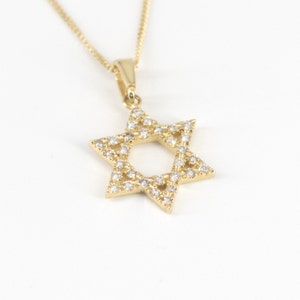 Davidstern Anhänger, Magen David Anhänger, jüdischer Anhänger, Diamant Anhänger, klassischer Anhänger, Israel Designer, 14k Gelbgold