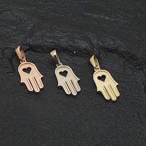 14k Gold Hamsa Heart Pendant, Hamsa Pendant, Jewish Jewelry, Gold Hamsa Necklace Pendant, Yellow/White/Rose Gold.