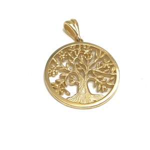 14k Gold Round Tree of Life Pendant, Tree of Life Necklace Pendant, Modern Tree of Life Pendant, Gold Necklace Pendant, Gold Tree of Life