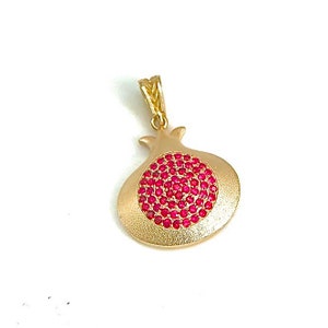 14k Gold Pomegranate Ruby Pendant, Jewish Jewelry, Gold Pendant, Judaica Jewelry, Israel Jewelry, Pomegranate Necklace, Israel Designer