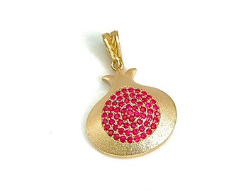 14k Gold Pomegranate Ruby Pendant, Jewish Jewelry, Gold Pendant, Judaica Jewelry, Israel Jewelry, Pomegranate Necklace