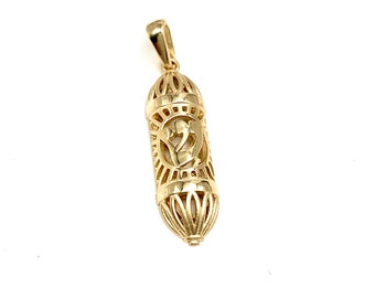 Gold Mezuzah pendant, Gold filigree pendant, Gold Jewish Jewelry, 14k Jewelry, Gold Jewelry