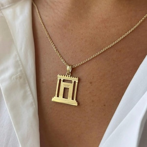 14k Gold Jerusalem Temple Pendant, Gold Jewish Pendant, Judaica Jewelry, Israel Designer, Support Israel, Jerusalem Jewelry.