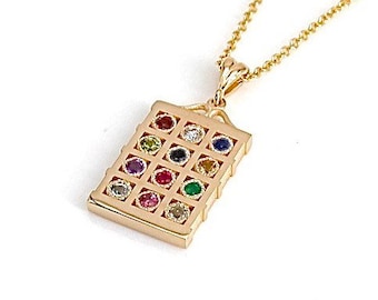 Ciondolo Hoshen in oro 14k, collana delle 12 tribù di Israele, gioielli ebraici