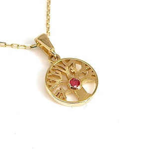 14k guld Livets träd-hänge, rubin judaicahalsband
