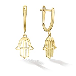14k Gold Hamsa Earrings, Gold Earrings, Classic Hamsa Earrings, Jewish Jewelry, Judaica Earrings, Dainty Hamsa Earrings, Gold Israel Jewelry