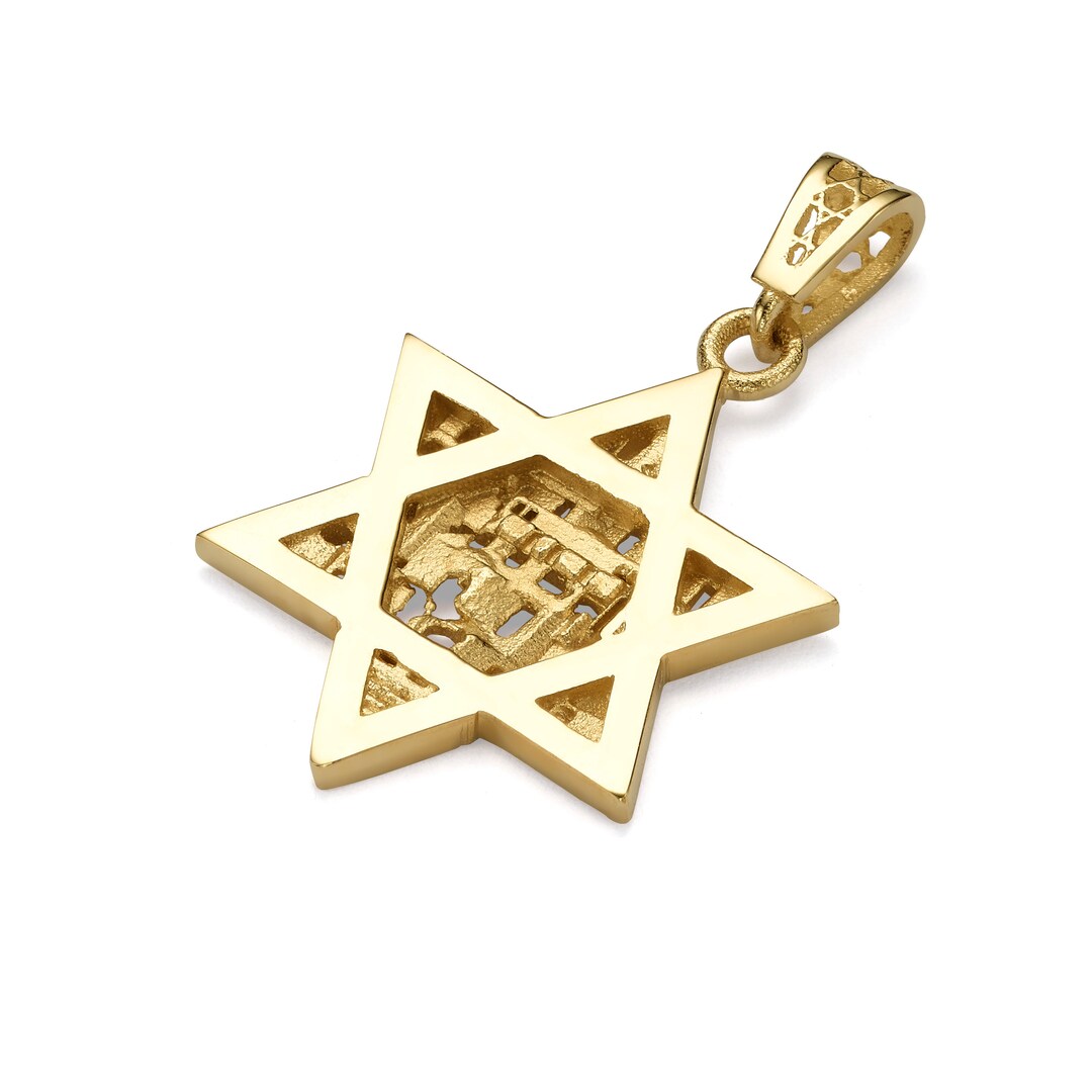 thumbnail image 2 of 14k Solid Yellow Gold Star Of David Pendant – 12 Tribes Israel Charm, Italian Made 2 of 5