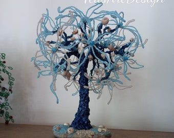 Beaded Wire Tree Sculpture: Sea Star & Crystal Accent, 11.8"