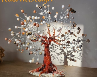 Agate Drusy Wire Tree Sculpture: Gemstone Office Decor