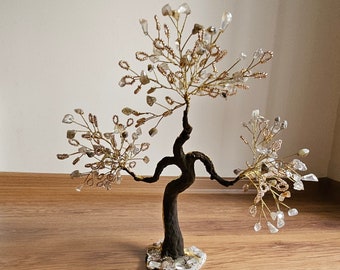 Handcrafted Wire Gemstone Tree Sculpture: Home Office Decor