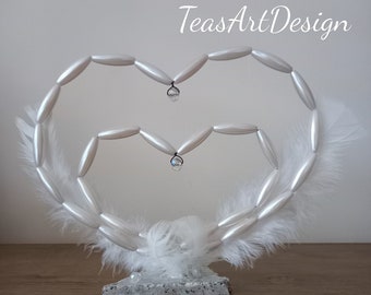 Heart pearl feather tree, Wedding tree, Wire sculpture tree, Pearl tree, Personal gift,