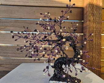 Gothic Wire Tree Sculpture: Purple Beads, Crystal Cave Tree