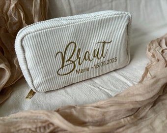 personalisierte Kosmetiktasche / Make-up Tasche / Hochzeit / Cord / Kulturbeutel / Reisetasche / Geschenk / Braut / Trauzeugin