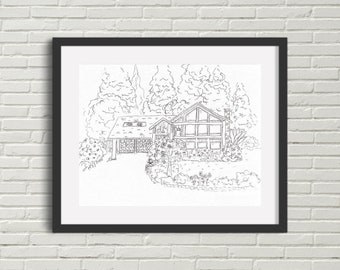 Custom Home Portrait, Custom home Illustration, House Drawing, Hand Drawn Home, Home Drawing