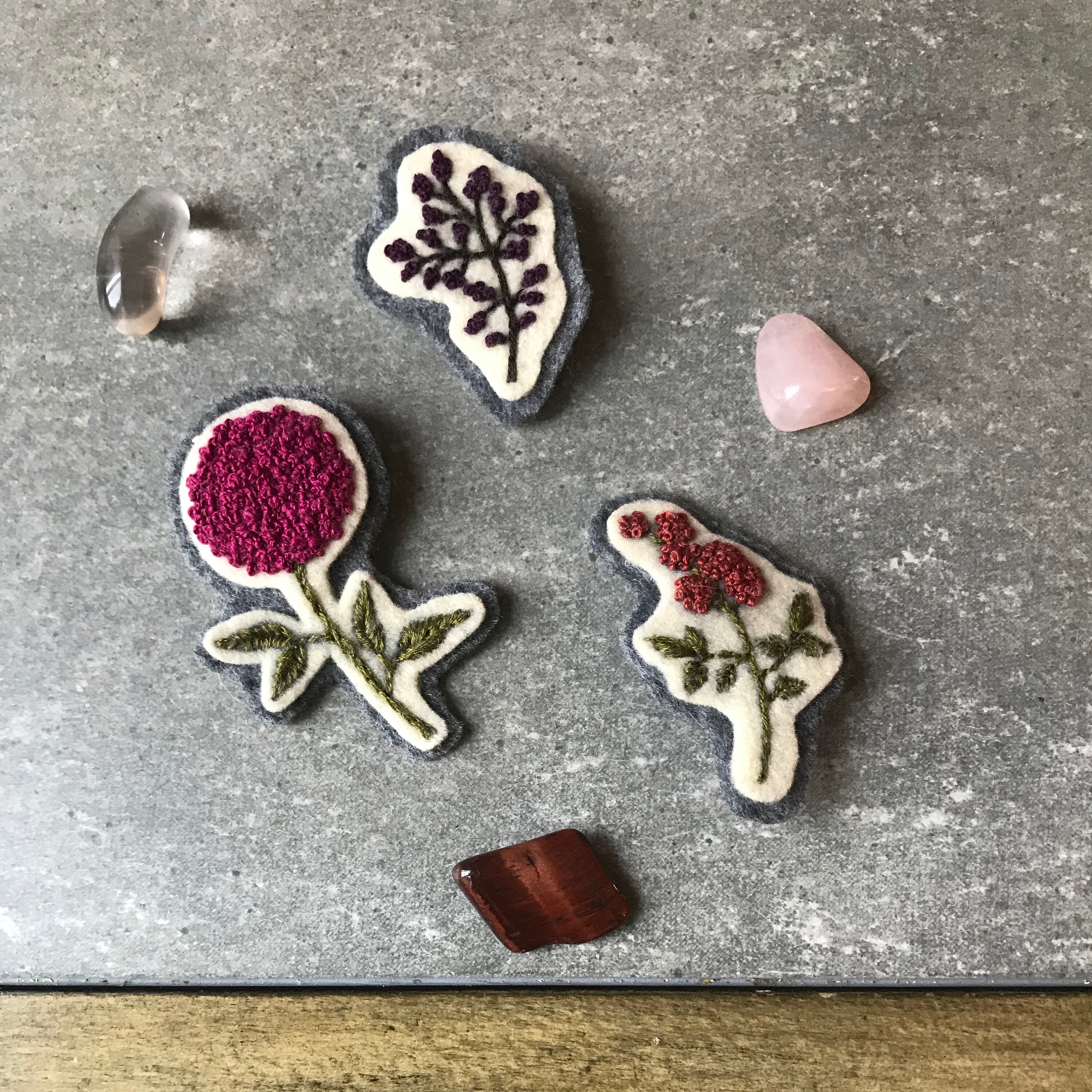 Hand Embroidered Flower Pins Embroidered Botanical Pins Etsy