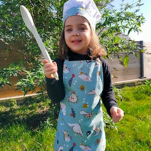 Original handmade mini chef apron and hat - Personalized children&#39;s kitchen apron - Gift for 2 to 6 year olds - Birthday - Costume