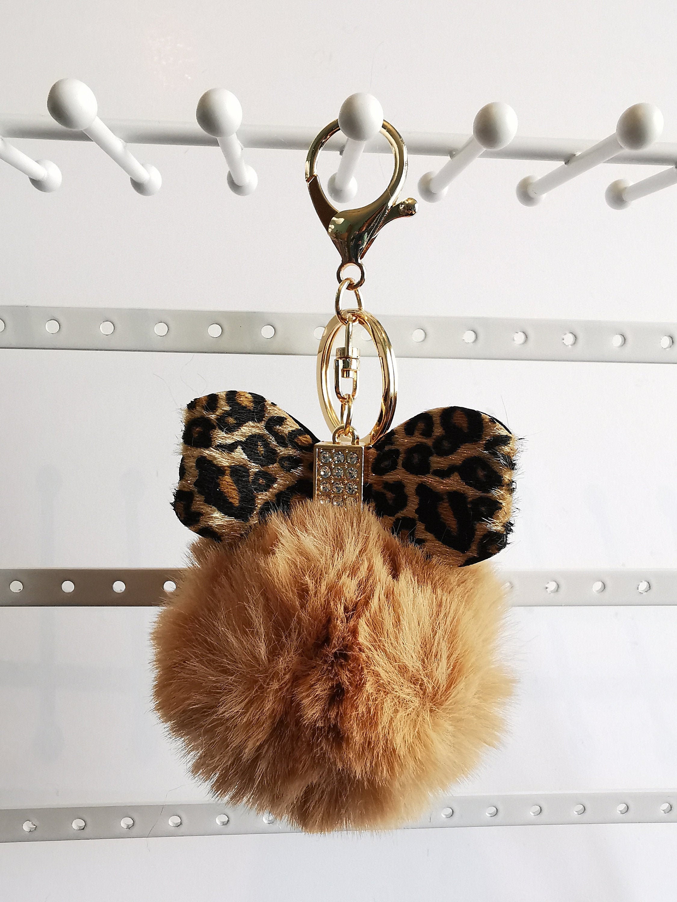 Leopard Keychain Leopard Keyring Pom Pom Animal Print Keychain Animal Print Keyring Etsy