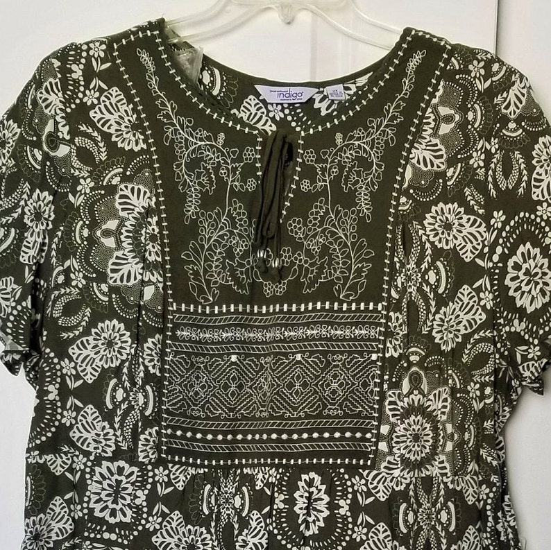 Summer Top Hippy Style Floral Top Womans Clothing Bohemian Top Boho Vintage Plus Size Olive Green Floral Blouse,Green Floral Blouse