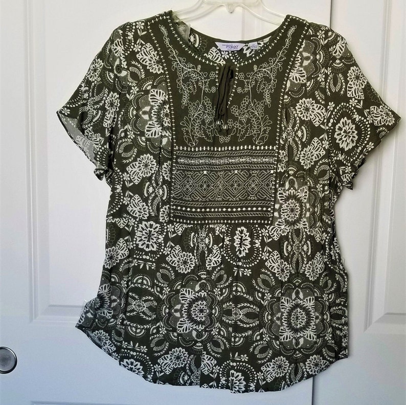 Summer Top Hippy Style Floral Top Womans Clothing Bohemian Top Boho Vintage Plus Size Olive Green Floral Blouse,Green Floral Blouse