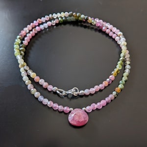 Multicolored tourmaline and pink tourmaline briolette necklace