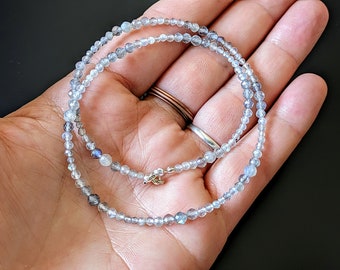 Light blue labradorite necklace, semi-precious stone choker, natural stone choker, simple necklace with great effect.