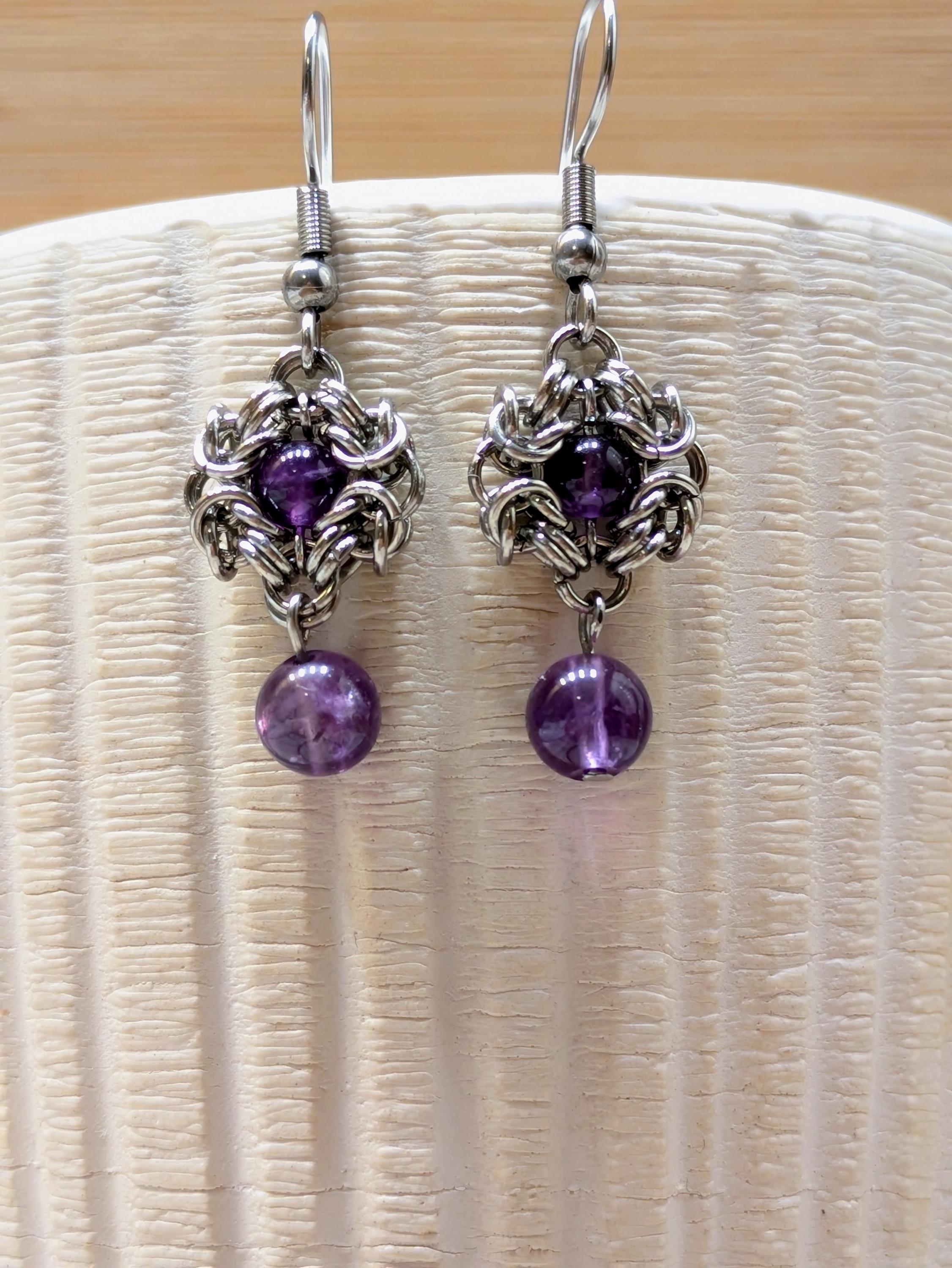 Orecchini Donna A Forma Di Cuore Viola Con Strass - Placcati Argento, Cristalli Per Feste E Matrimoni - 3