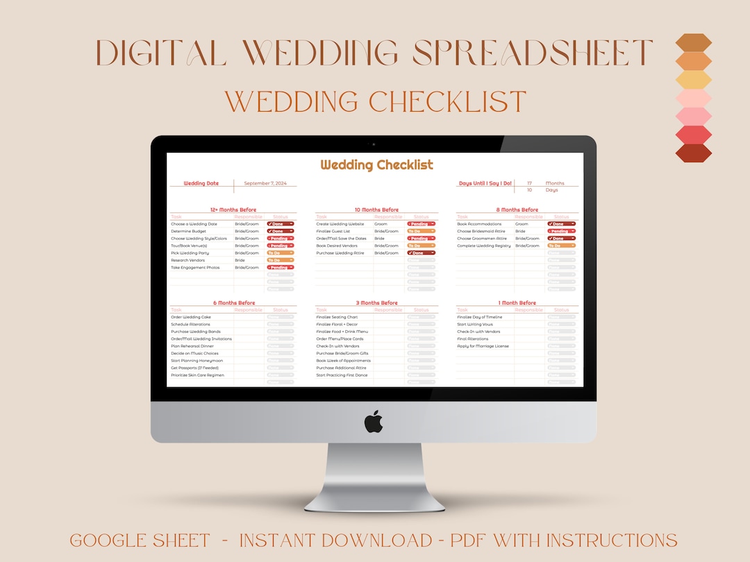 Digital Wedding Spreadsheet | Wedding Checklist | Wedding Planning ...