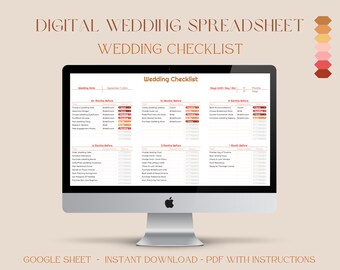 Digitale bruiloftspreadsheet | Bruiloftchecklist | Spreadsheet voor huwelijksplanning | Google Spreadsheets-sjabloon
