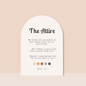 Wedding Attire Card Template, Neutral Wedding Color Palette Insert