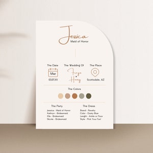 Arch Bridesmaid Info Card Template | Bridal Party Info Card | Bridesmaid Information Card | Bridesmaid Infographic | Canva