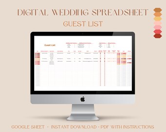 Digital Wedding Spreadsheet | Guest List | Wedding Planning Spreadsheet | Google Sheets Template