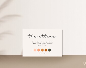 Wedding Attire Card Template | Wedding Color Palette Card | Wedding Guest Attire Card | Guest Dress Code Card | Modern Wedding | Canva