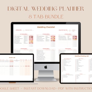 Digital Wedding Planner Bundle | Digital Wedding Spreadsheet | Wedding Checklist | Budget Tracker | Guest List | Google Sheets Template