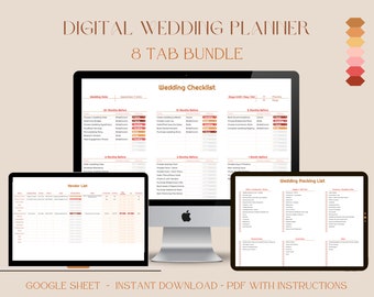 Digital Wedding Planner Bundle | Digital Wedding Spreadsheet | Wedding Checklist | Budget Tracker | Guest List | Google Sheets Template