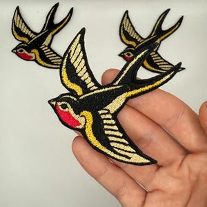 Iron On Swallow Patch, American Traditional Tattoo Style Embroidery Patch