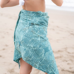 Blue with Greens and Purples Spiral Motif Sarong – Handmade in Bali – Premium Beach Wrap / Cover-up