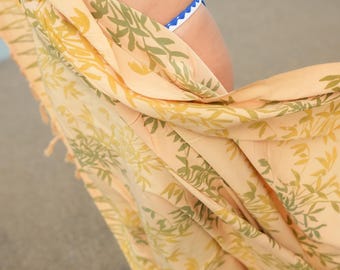 Creamy Tropical Vine Batik Sarong - Bali Beach Wrap, Swimsuit Cover Up, Resort Pareo